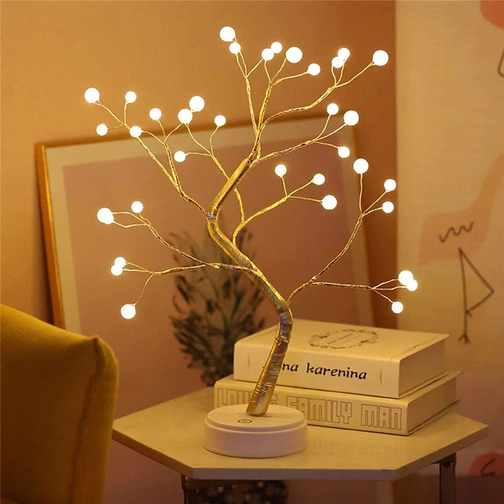 LED Branch Light Tree, Copper Wire | Drop or Pearl Shades, Warm White Glow | Adjustable Branches, USB or Battery Powered