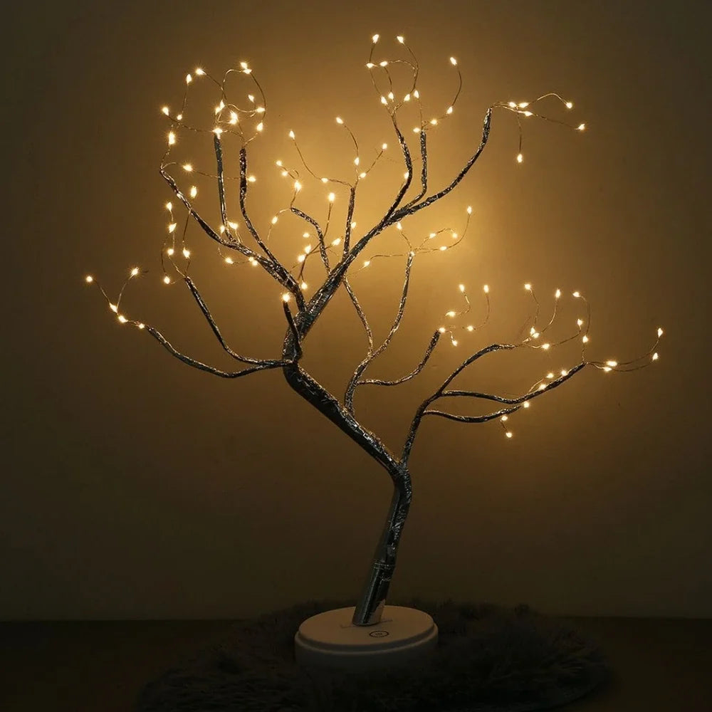 LED Branch Light Tree, Copper Wire | Drop or Pearl Shades, Warm White Glow | Adjustable Branches, USB or Battery Powered