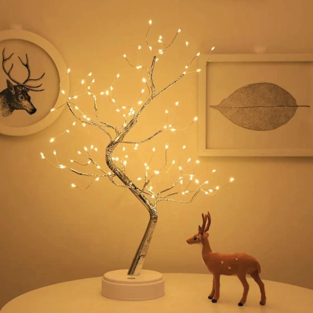 LED Branch Light Tree, Copper Wire | Drop or Pearl Shades, Warm White Glow | Adjustable Branches, USB or Battery Powered