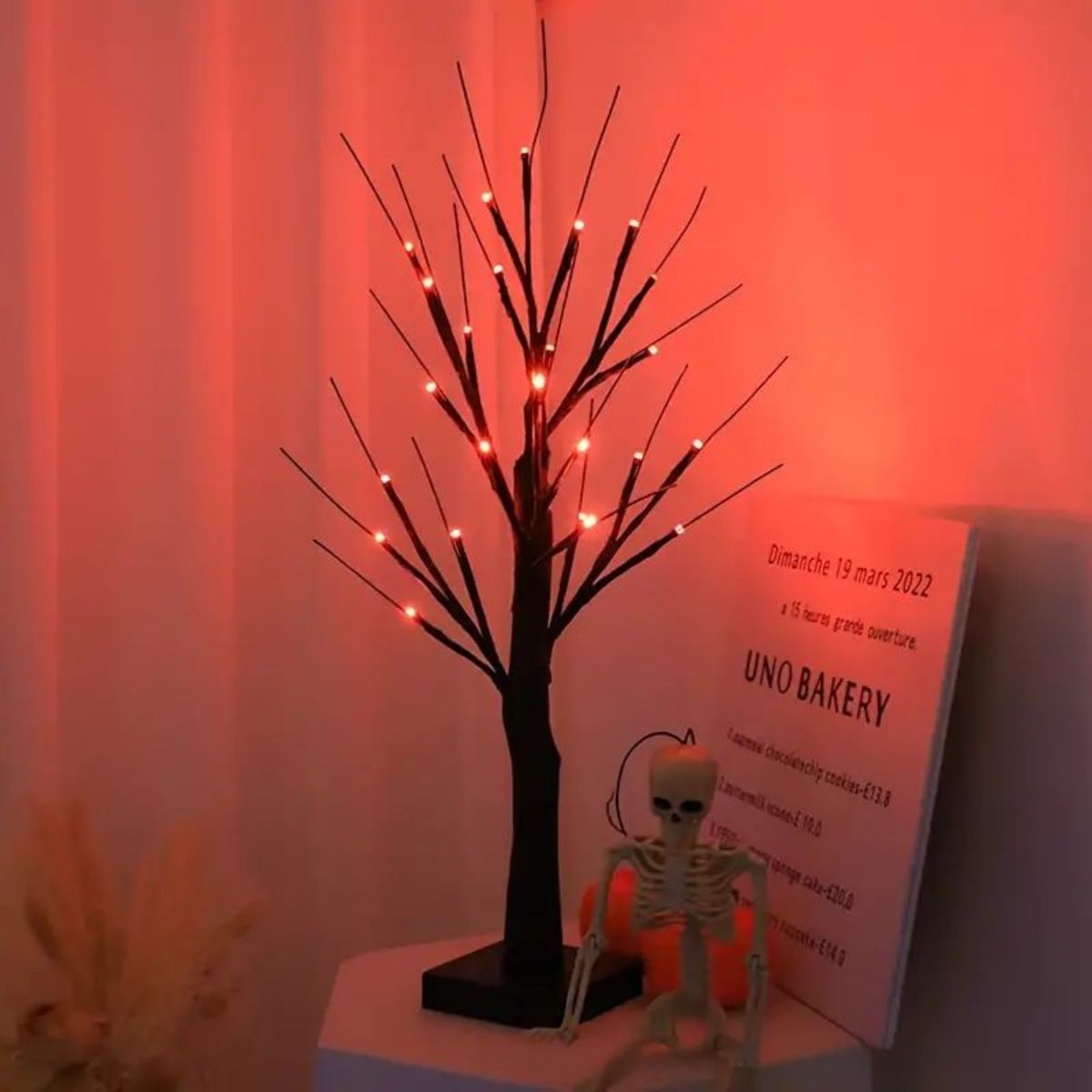 LED Branch Tree Light Halloween Decoration | 24 Bendable Light Branches | USB or Battery Powered Indoor Outdoor Décor