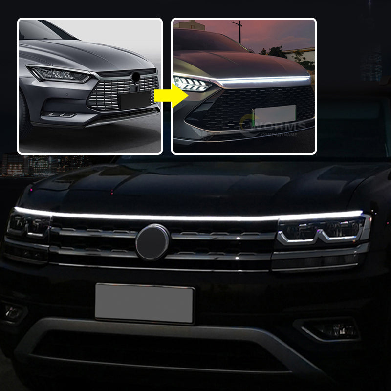 LED Car Hood Light Strip | Flexible Silicone Design with Side LEDs | Waterproof, Short-Circuit Protected, Universal 12V Fit