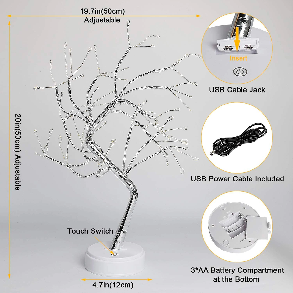 LED Fairy Light Tree Lamp | 108 Bendable Branch Lights, Flexible Design | Cordless Dual-Power Décor for Home and Garden