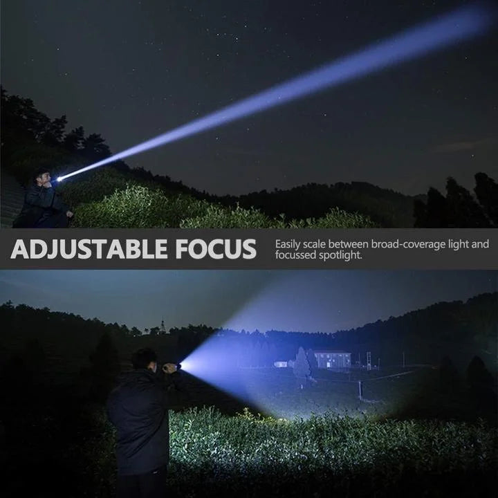 LED Flashlight XHP50 | Zoomable, 3 Modes, Up to 90000 Lumens | USB Rechargeable 18650/26650 Battery, IPX-6 Water-Resistant