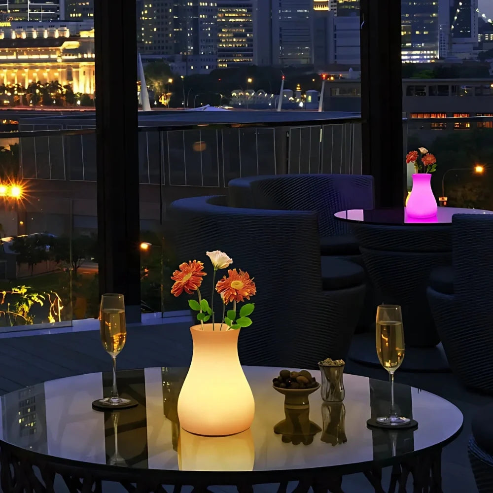 LED Flower Vase Plastic 11 x 11 x 15 cm | Rechargeable & IP65 Waterproof | 16 Colours, Remote Control, USB Charging