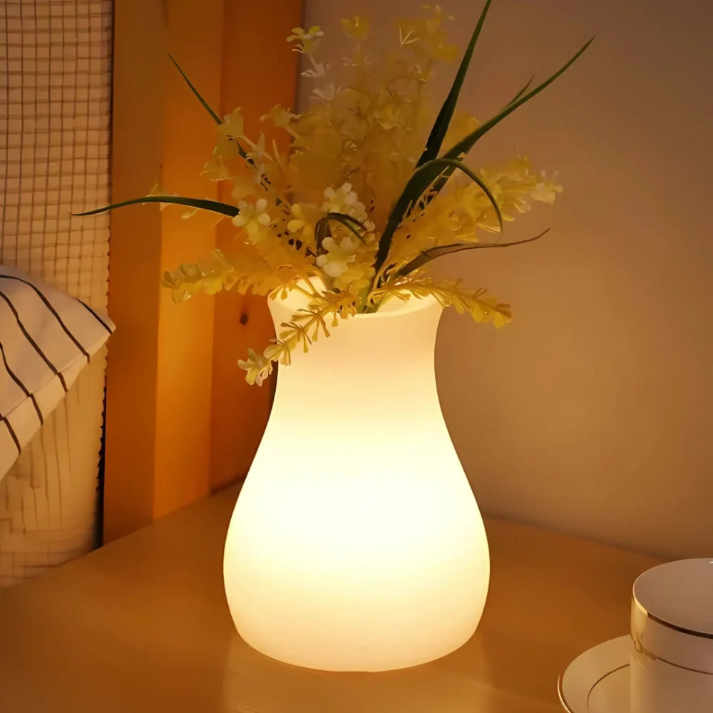 LED Flower Vase Plastic 11 x 11 x 15 cm | Rechargeable & IP65 Waterproof | 16 Colours, Remote Control, USB Charging