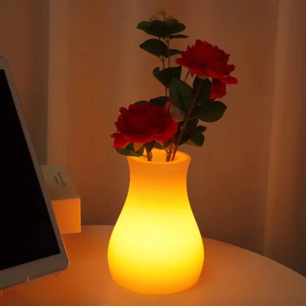 LED Flower Vase Plastic 11 x 11 x 15 cm | Rechargeable & IP65 Waterproof | 16 Colours, Remote Control, USB Charging