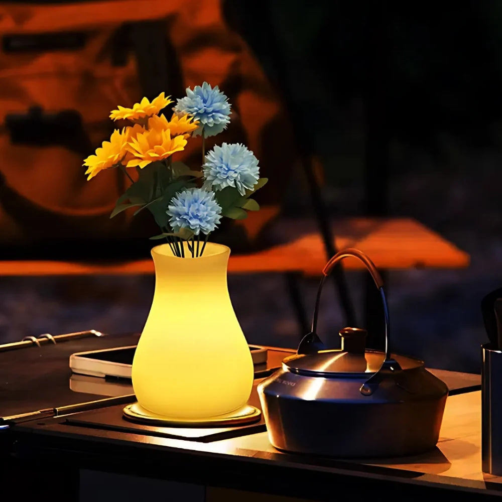 LED Flower Vase Plastic 11 x 11 x 15 cm | Rechargeable & IP65 Waterproof | 16 Colours, Remote Control, USB Charging