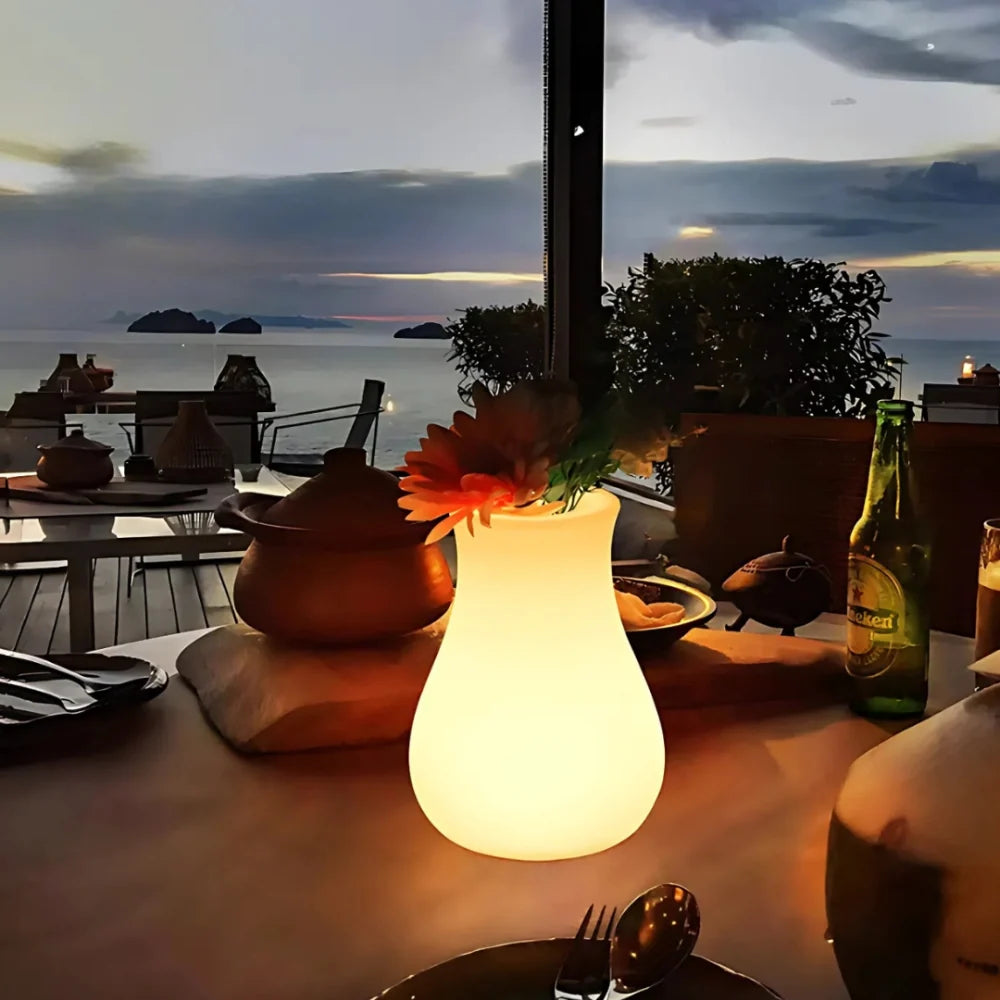 LED Flower Vase Plastic 11 x 11 x 15 cm | Rechargeable & IP65 Waterproof | 16 Colours, Remote Control, USB Charging