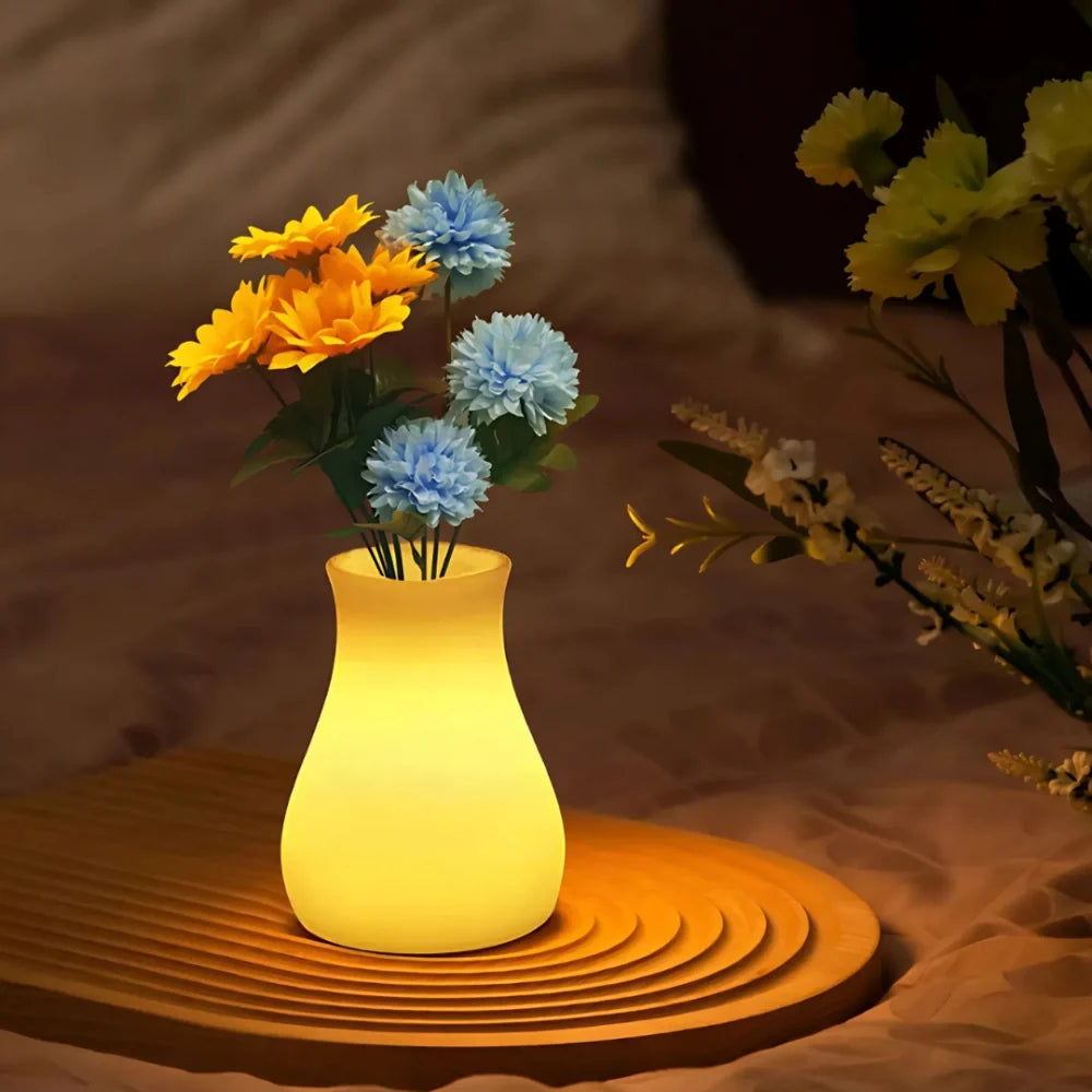 LED Flower Vase Plastic 11 x 11 x 15 cm | Rechargeable & IP65 Waterproof | 16 Colours, Remote Control, USB Charging