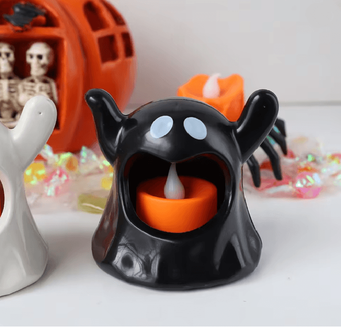 LED Ghost Candle Light Halloween Decoration | Flameless Flickering Battery Powered Light | Cool-Touch Safe Ambient Glow