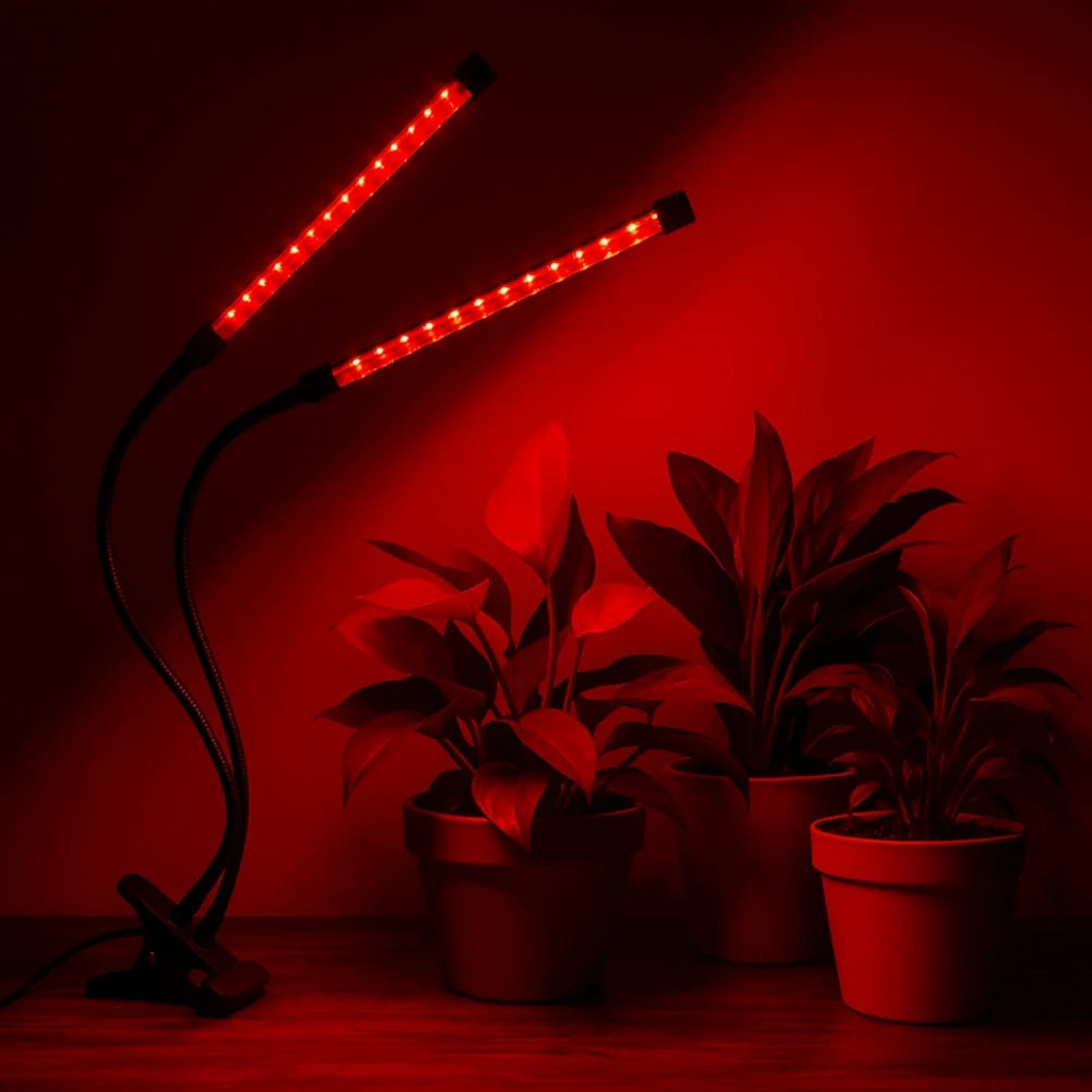 LED Grow Light with Flexible Gooseneck | Full-Spectrum Red, Blue & Mixed Light | Built-In Timer & Dimmer, 1 to 4 Heads