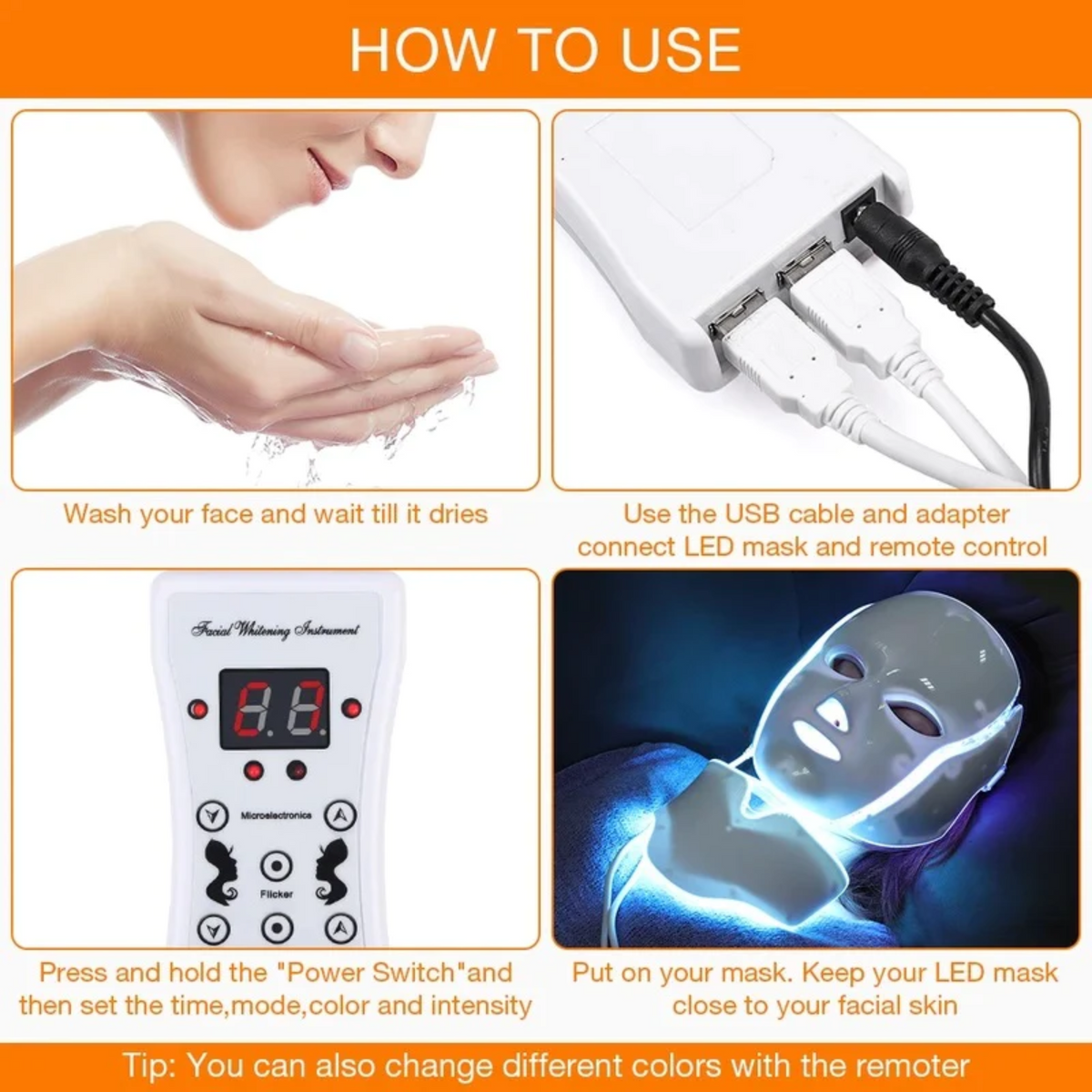 LED Light Therapy Mask with Neck Piece | 7 Colour Light Modes, Adjustable Intensity | Supports Clearer, Firmer-Looking Skin