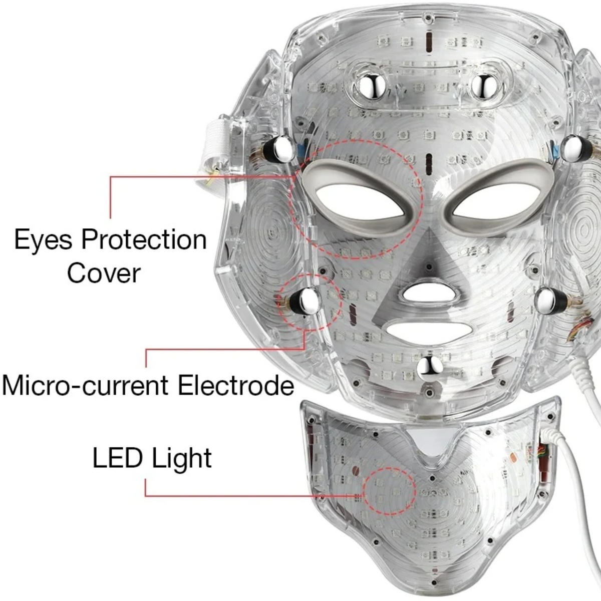 LED Light Therapy Mask with Neck Piece | 7 Colour Light Modes, Adjustable Intensity | Supports Clearer, Firmer-Looking Skin
