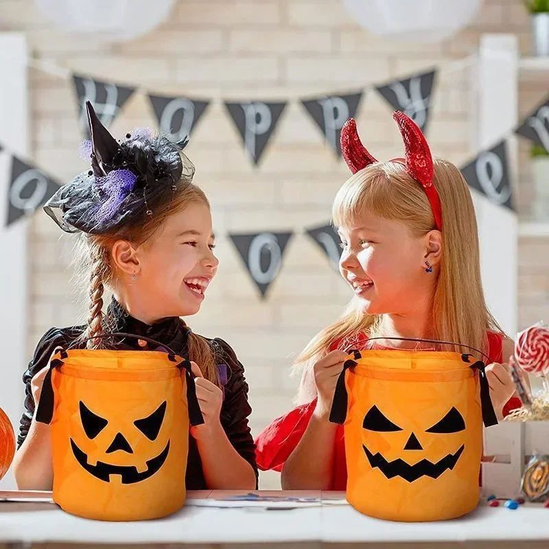 LED Light-Up Pumpkin Trick-or-Treat Bucket | Collapsible & Reusable | Glows for Safer, More Visible Halloween Nights
