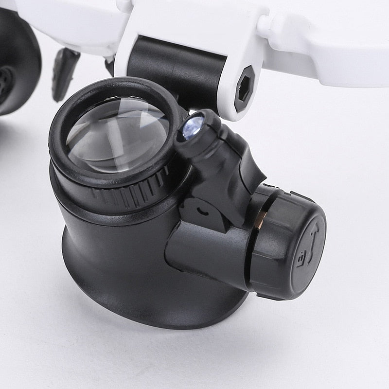LED Magnifying Glasses Head-Mounted | Adjustable 8x 15x 23x Lenses with Built-In LED Light | Hands-Free Precision Tool