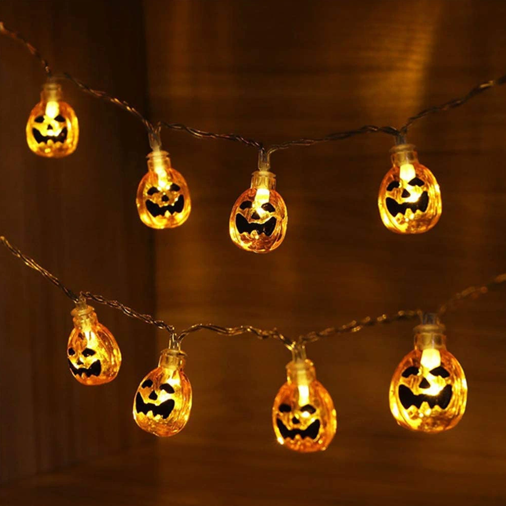 LED Pumpkin String Lights for Halloween | Battery-Powered with Carved Smiley Faces | Warm Glow Indoor Outdoor Decor
