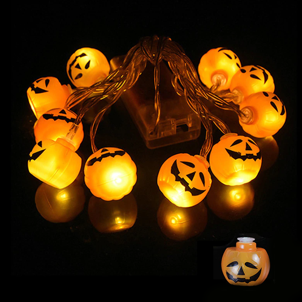LED Pumpkin String Lights for Halloween | Battery-Powered with Carved Smiley Faces | Warm Glow Indoor Outdoor Decor
