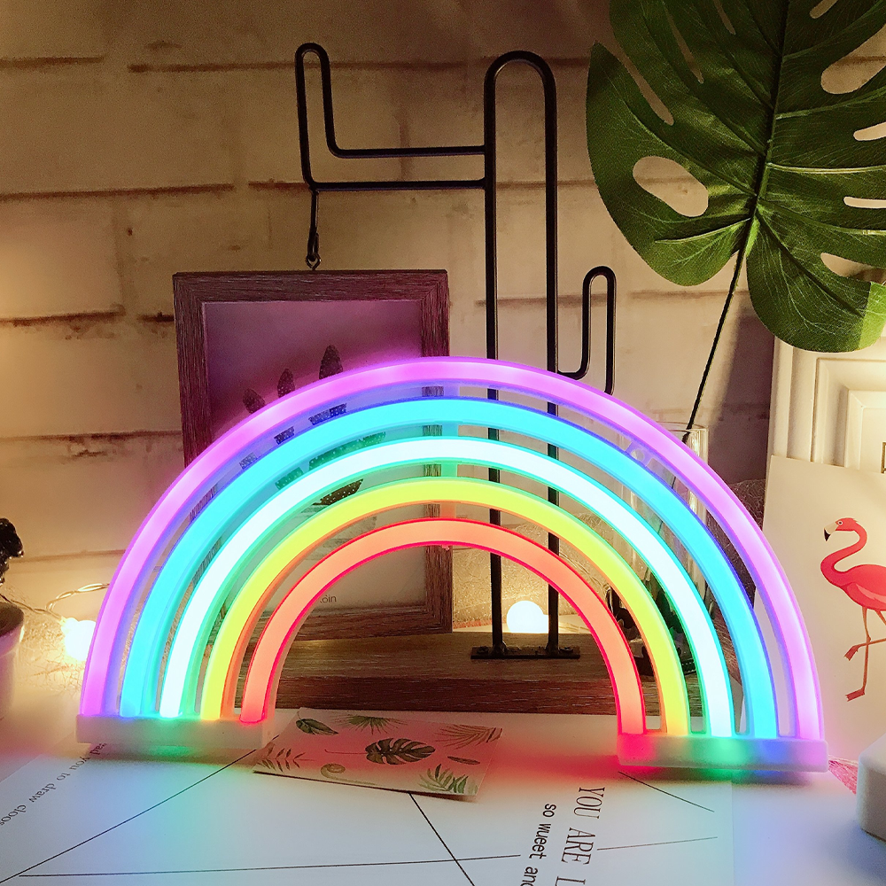 LED Rainbow Neon Sign | Dual Powered by USB or 3AA Batteries | Colourful Wall Decor for Bedroom, Gaming Room & Parties