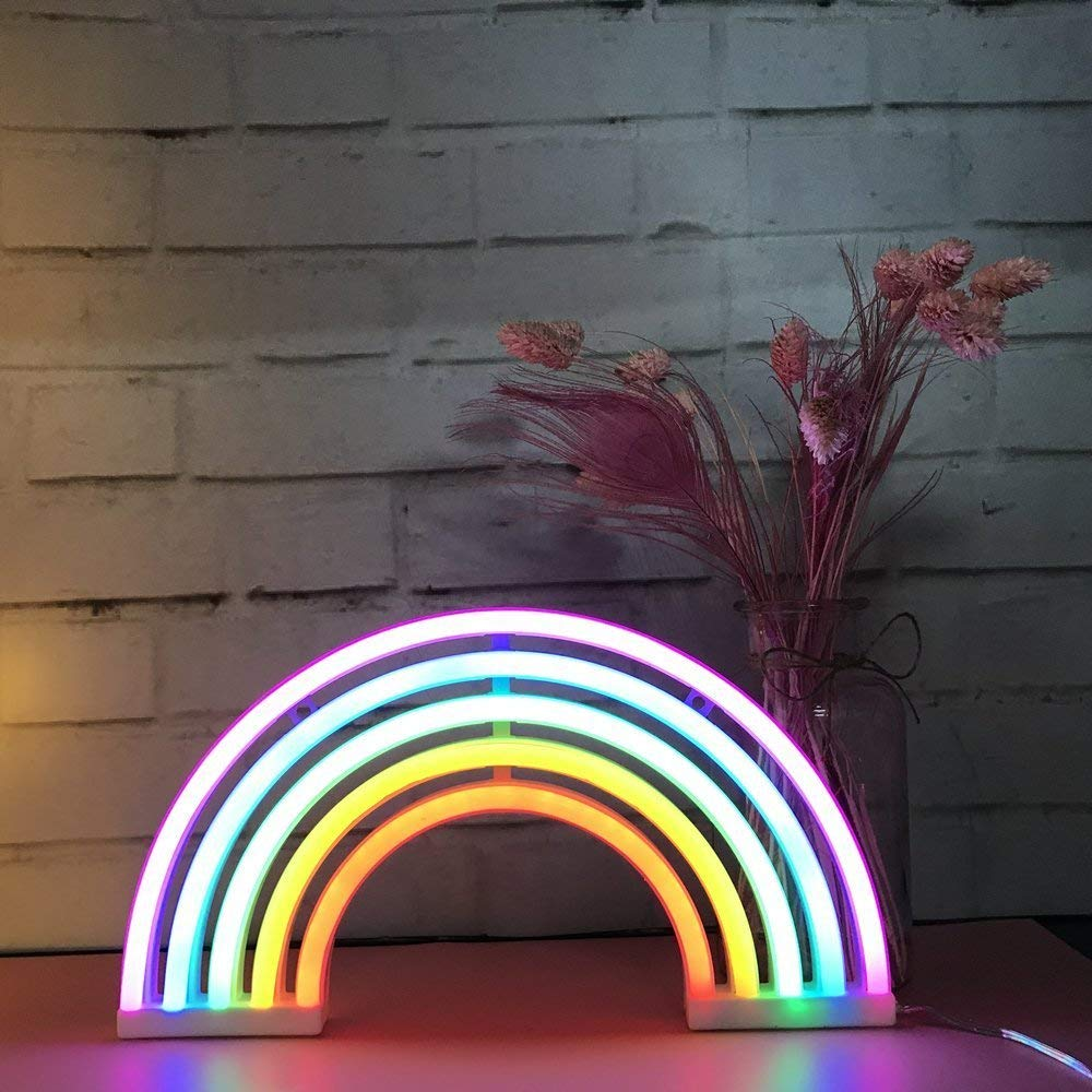 LED Rainbow Neon Sign | Dual Powered by USB or 3AA Batteries | Colourful Wall Decor for Bedroom, Gaming Room & Parties