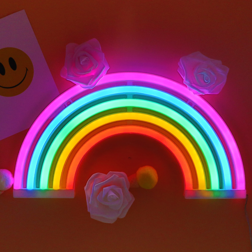 LED Rainbow Neon Sign | Dual Powered by USB or 3AA Batteries | Colourful Wall Decor for Bedroom, Gaming Room & Parties