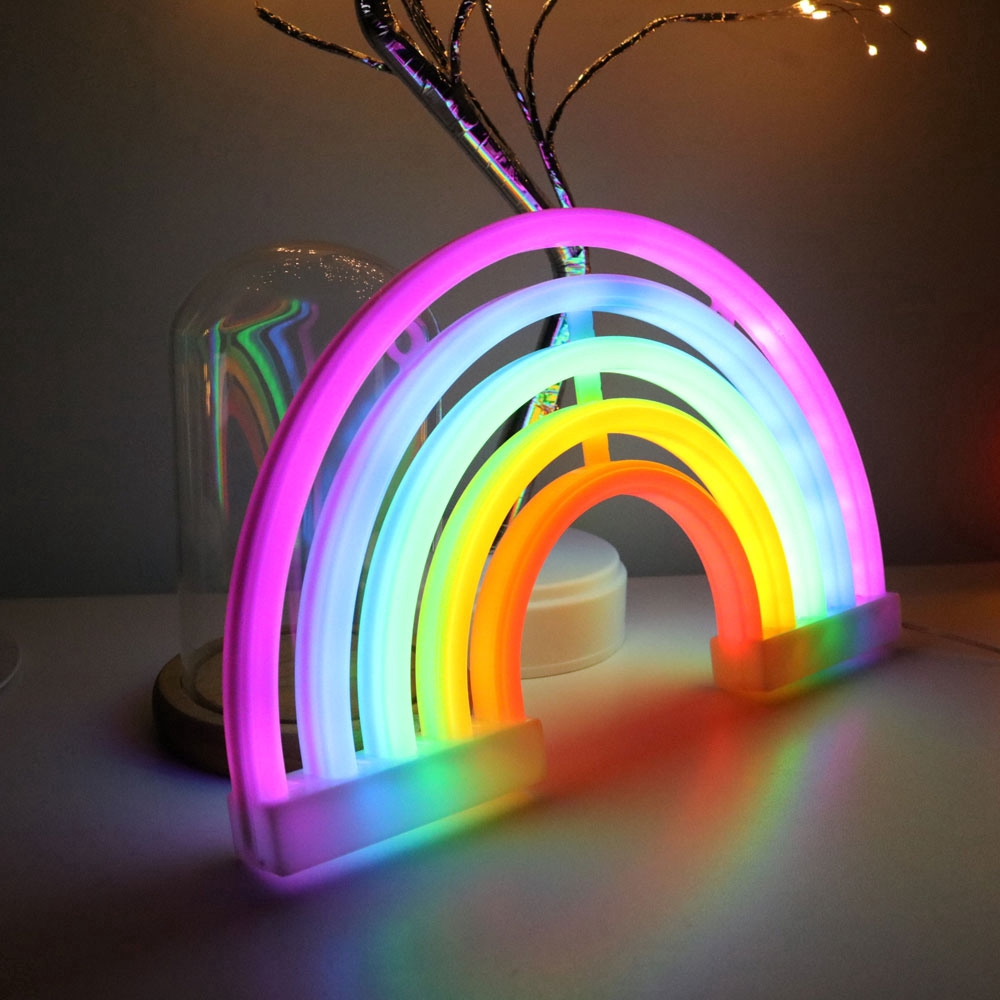 LED Rainbow Neon Sign | Dual Powered by USB or 3AA Batteries | Colourful Wall Decor for Bedroom, Gaming Room & Parties