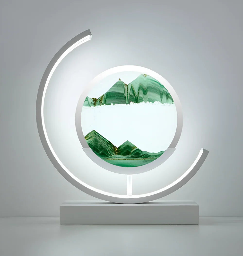 LED Sand Art Table Lamp | Rotating Disc, Curved Arm Glow