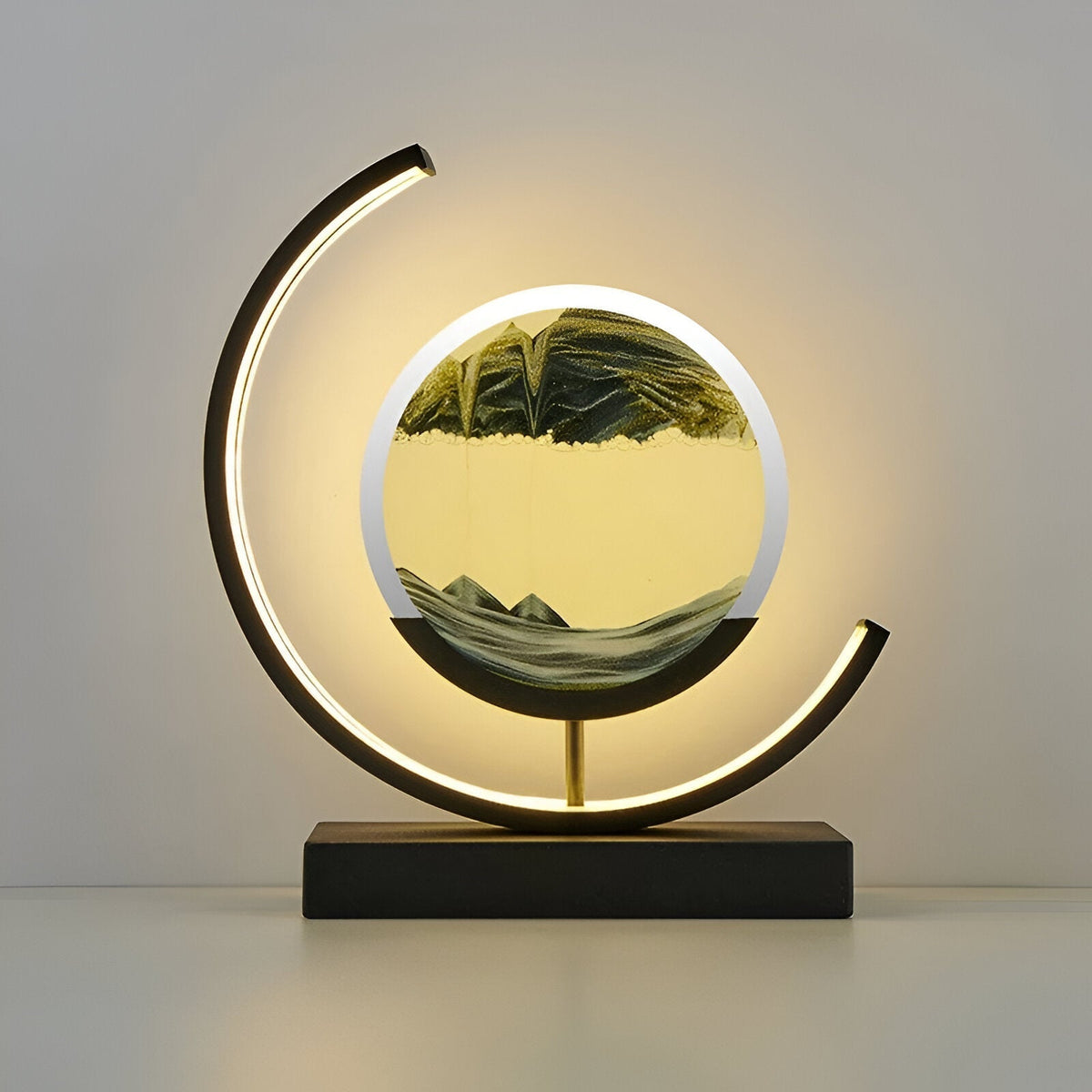 LED Sand Art Table Lamp | Rotating Disc, Curved Arm Glow