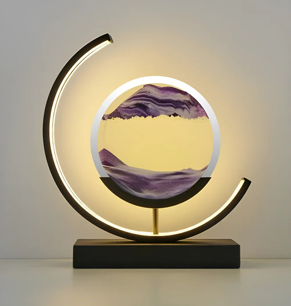 LED Sand Art Table Lamp | Rotating Disc, Curved Arm Glow