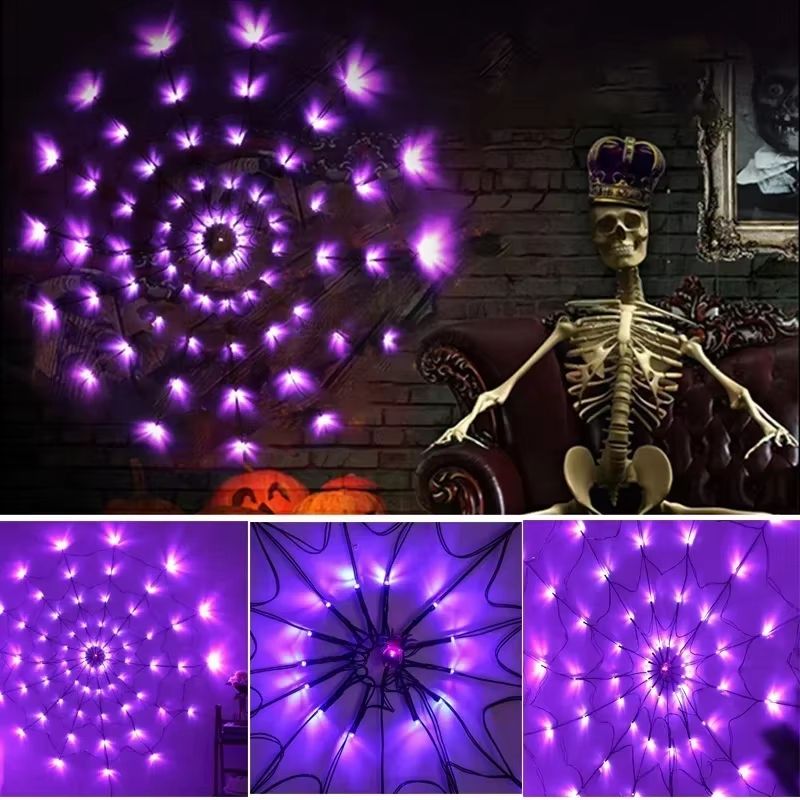 LED Spider Web String Lights Halloween Decoration | Energy-Efficient Indoor Outdoor Use | Flexible Spooky Web Design
