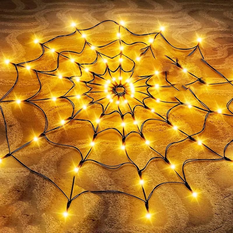 LED Spider Web String Lights Halloween Decoration | Energy-Efficient Indoor Outdoor Use | Flexible Spooky Web Design