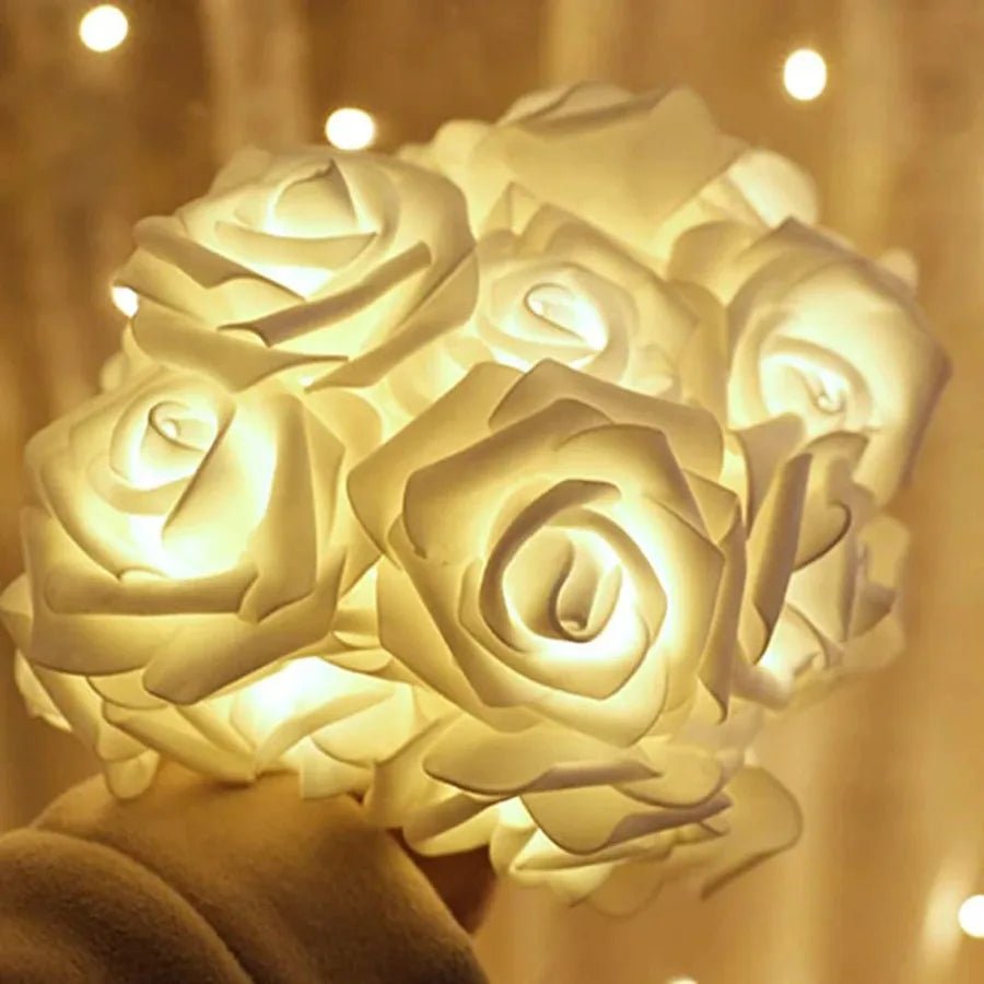 LED String Lights Artificial Roses Battery Powered Flexible Wire with Warm Glow