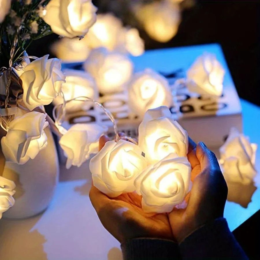 LED String Lights Artificial Roses Battery Powered Flexible Wire with Warm Glow