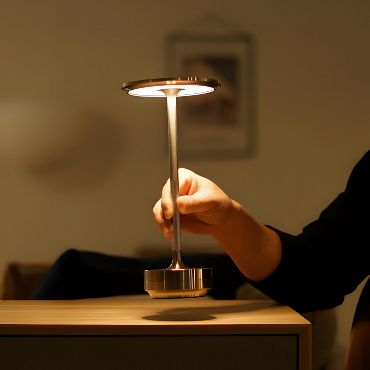 LED Table Lamp | Downlit Disc Head, Stepped Round Base