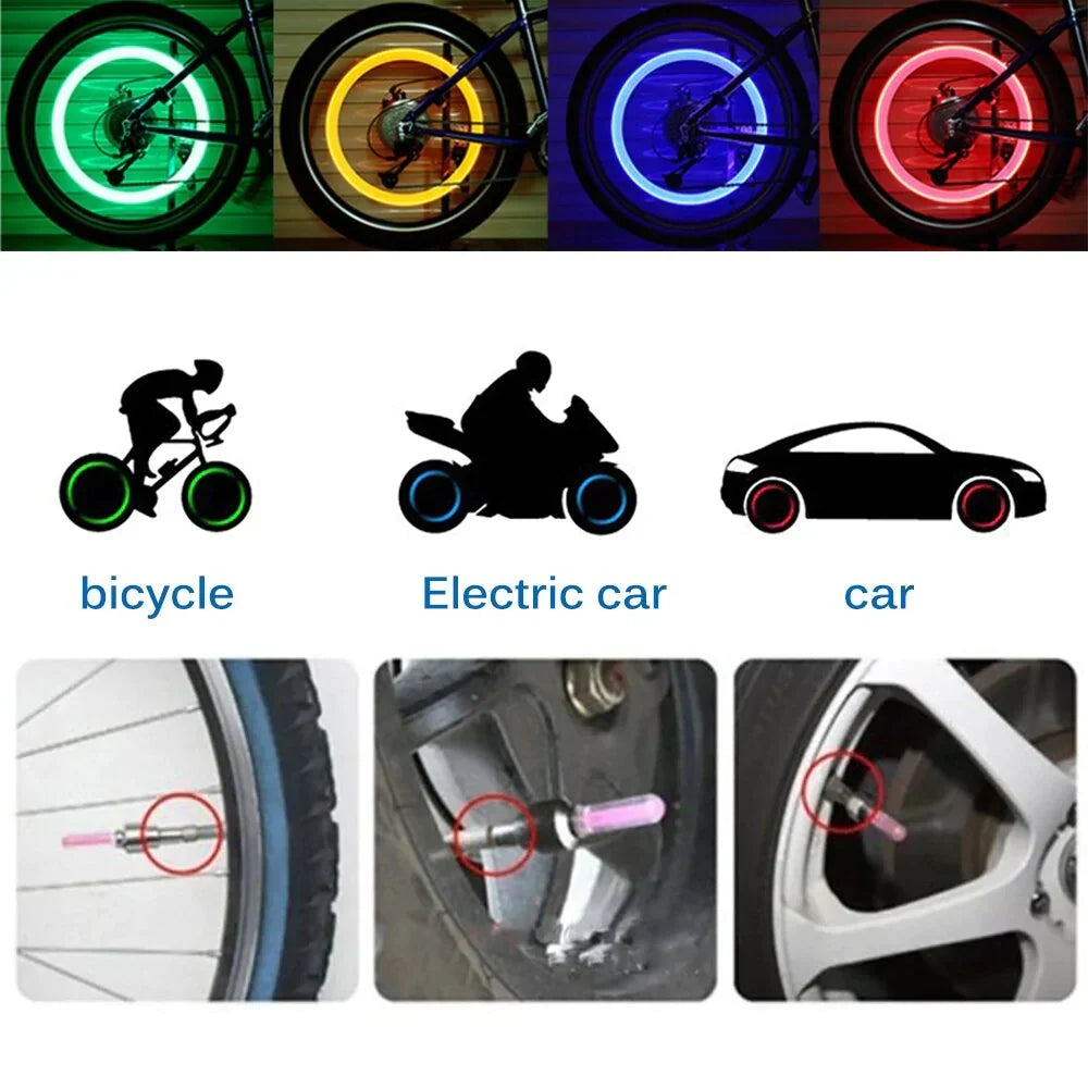 LED Wheel Valve Cap Lights, Set of 2 | Motion-Activated, No Wiring Needed | Fits Car, Bike & Motorcycle, 4 Colours