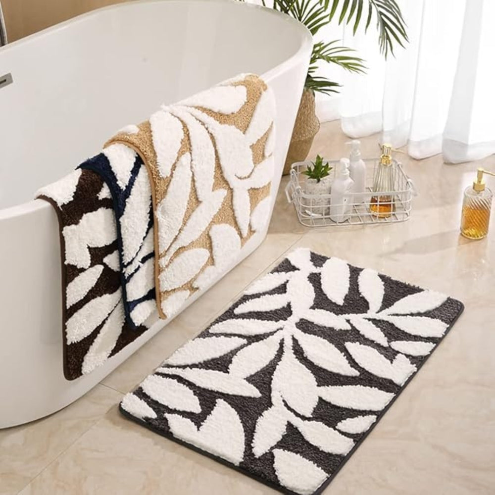 Leaf Pattern Bath Mat - Ultra-Soft Non-Slip Microfiber