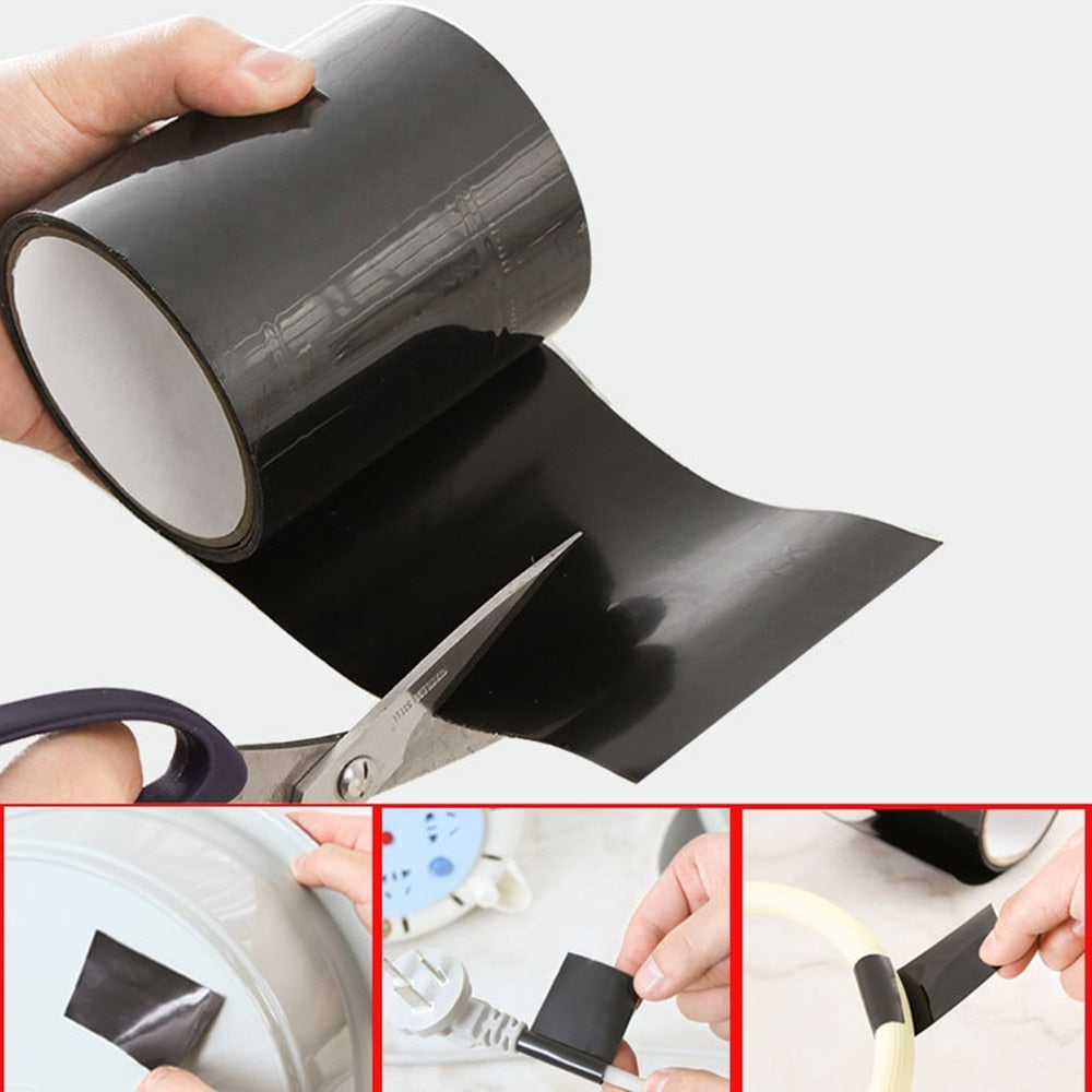 Leak Repair Tape Polymer | 150 x 20 cm, Black/White/Transparent | Waterproof Seal for Pipes, Roofs, Hoses & Cracks