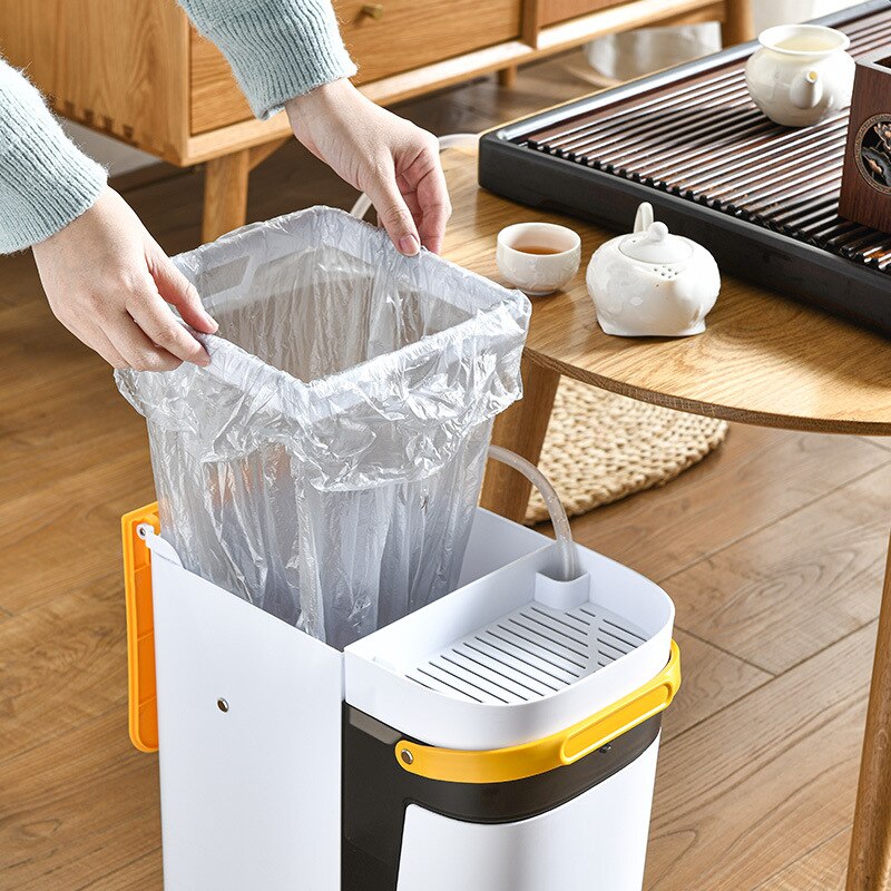 Lidded Storage Bin 2-in-1 Dry Wet Waste Household ABS with Removable Bucket