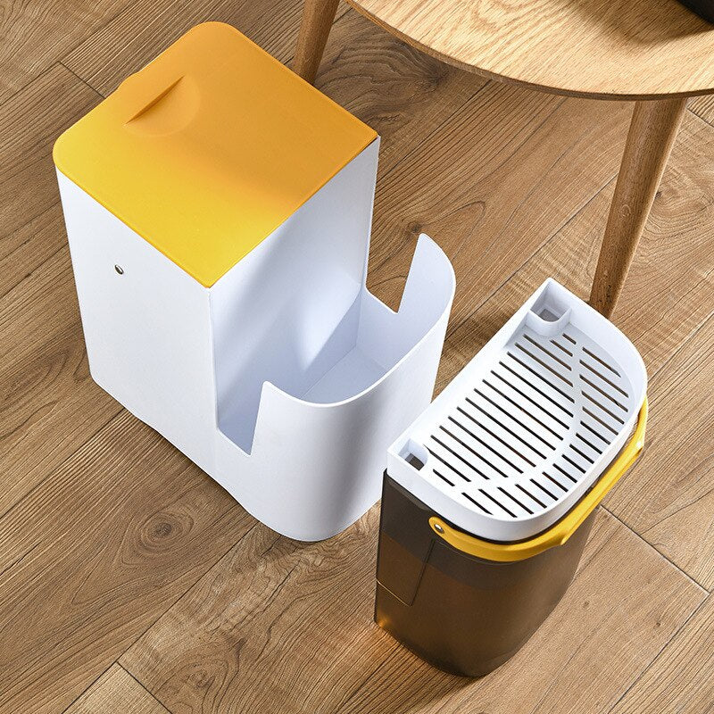 Lidded Storage Bin 2-in-1 Dry Wet Waste Household ABS with Removable Bucket