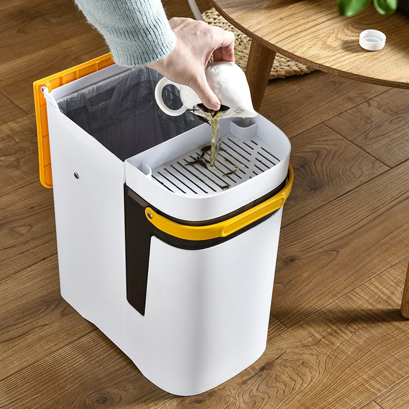 Lidded Storage Bin 2-in-1 Dry Wet Waste Household ABS with Removable Bucket