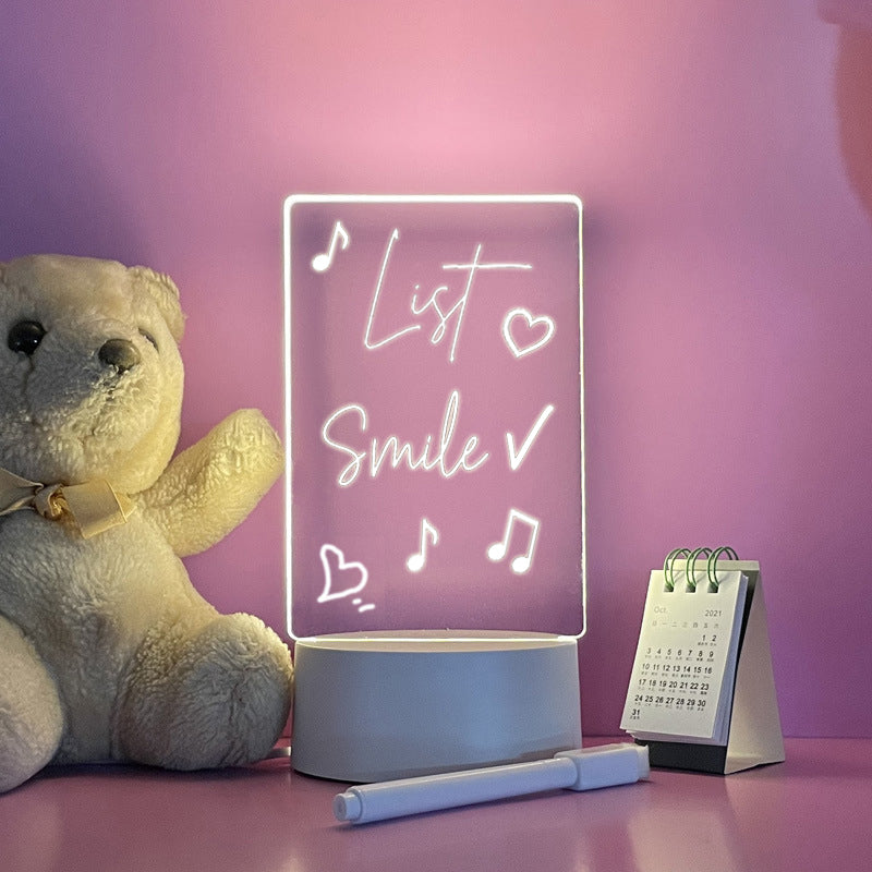 Lighted Message Board, Acrylic & ABS, 95 mm Base | USB or AA Battery Powered | Erasable Light Pen, 7 Colour Options