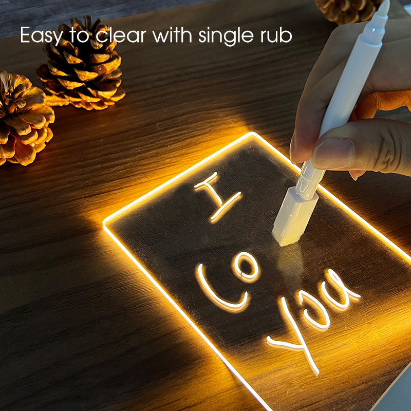 Lighted Message Board, Acrylic & ABS, 95 mm Base | USB or AA Battery Powered | Erasable Light Pen, 7 Colour Options
