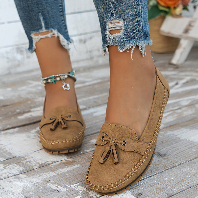 Loafers - Vegan Leather - Bow Accent - Slip-On