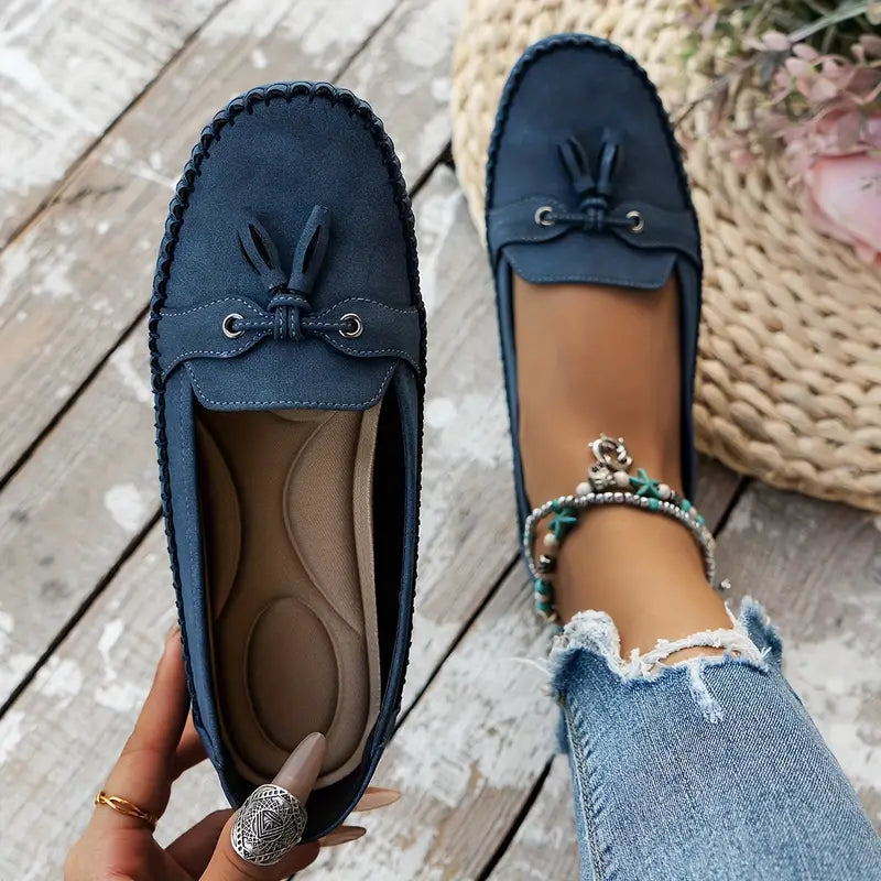 Loafers - Vegan Leather - Bow Accent - Slip-On