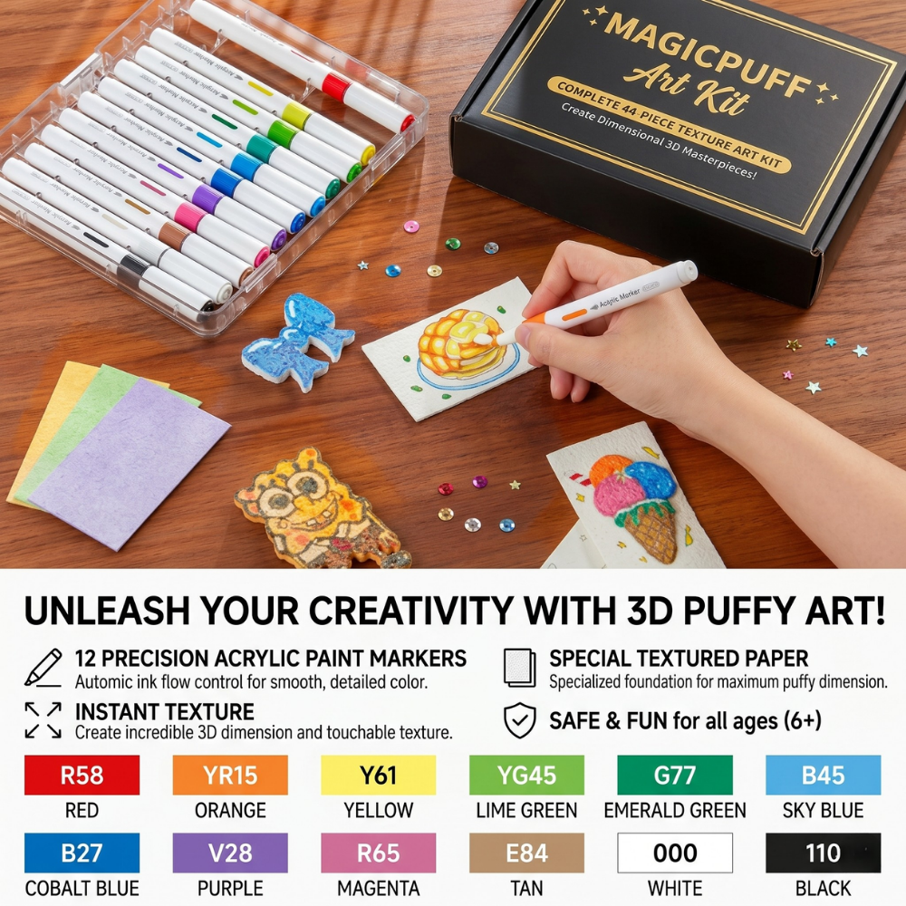 MagicPuff Art Kit | 44 Piece Paint Marker Set With An Easel