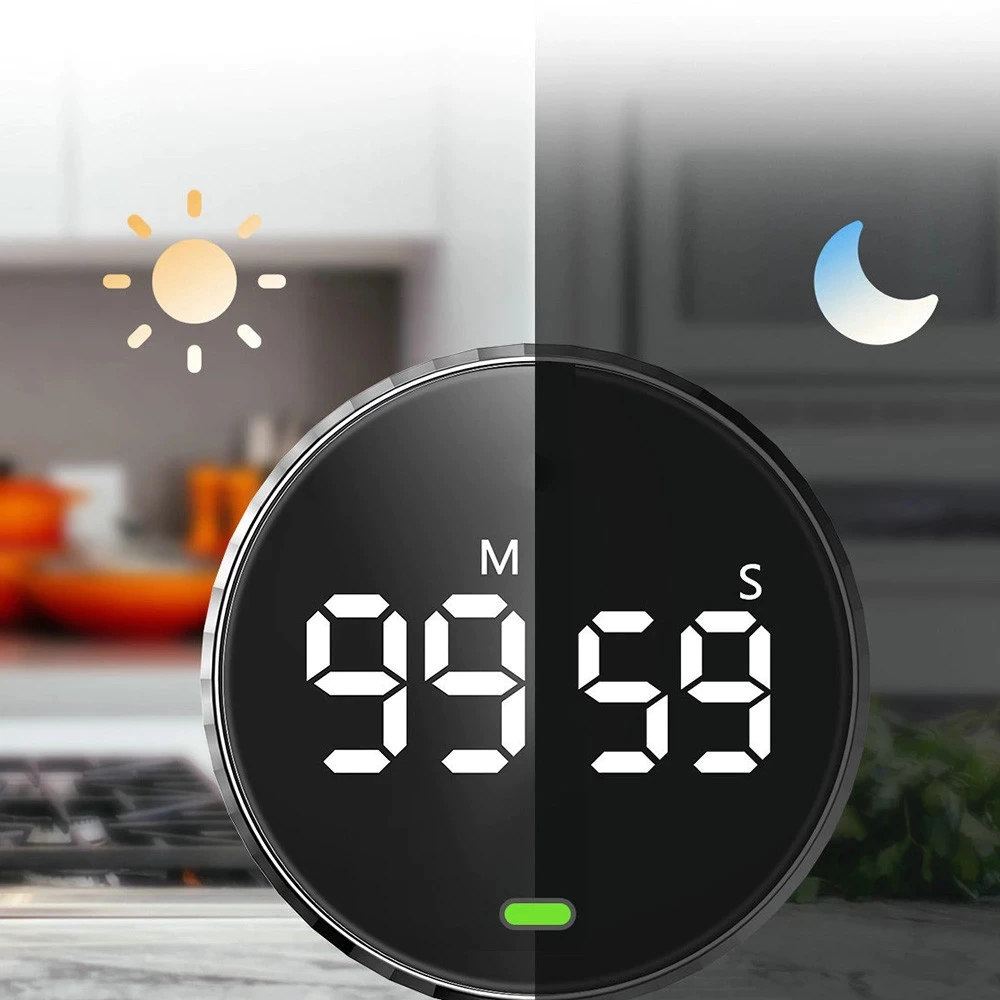 Magnetic Digital Timer LED Clock | 99-Minute Countdown Timer, 3 Volume Settings | Mirrored LED Display, Sticks to Metal