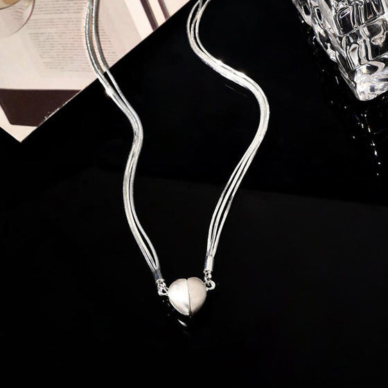 Magnetic Heart Pendant Necklace Women | Two-Piece Design Joins Together | Matching Gift for Couples and Friends