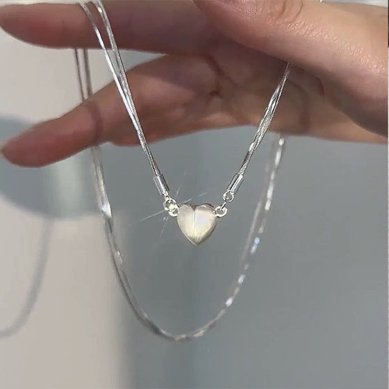 Magnetic Heart Pendant Necklace Women | Two-Piece Design Joins Together | Matching Gift for Couples and Friends