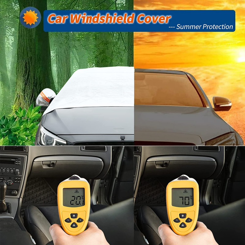 Magnetic Windscreen Cover Aluminium Film & Cotton | 5-Magnet Elastic Fit with Mirror Covers | Snow, Frost & Sun Protection