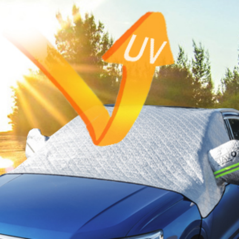 Magnetic Windscreen Cover Aluminium Film & Cotton | 5-Magnet Elastic Fit with Mirror Covers | Snow, Frost & Sun Protection