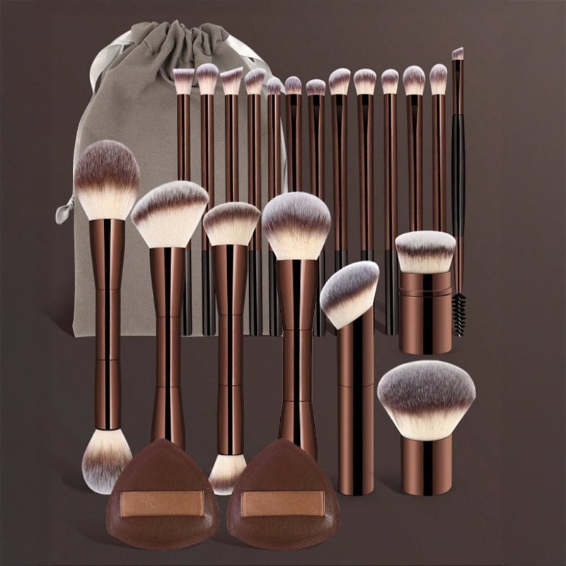 Makeup Brush Set Double-Ended Soft Bristle with Foldable Travel Bag